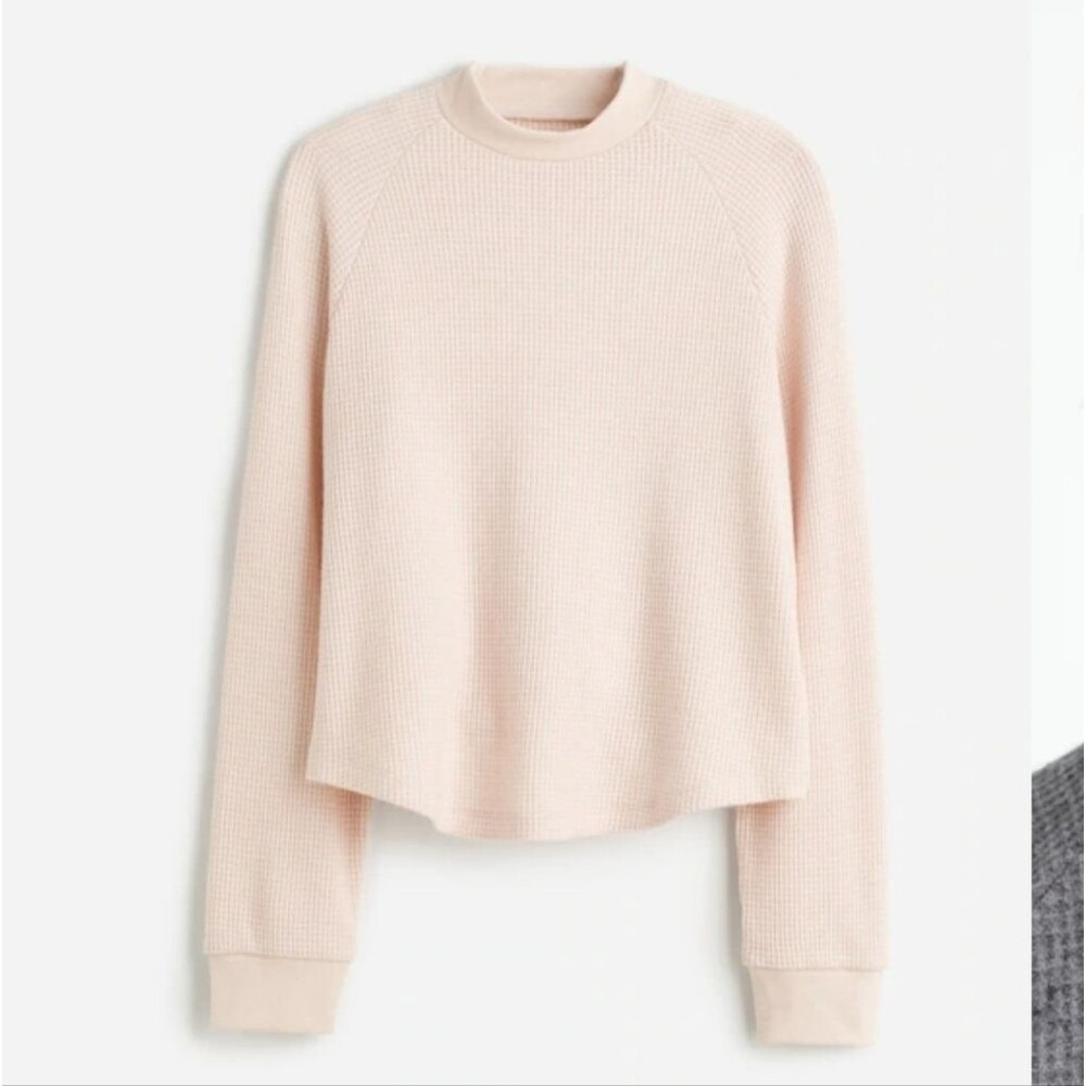 Madewell Waffle-Knit Long-Sleeve Crewneck Tee in Heather Blush Size XL